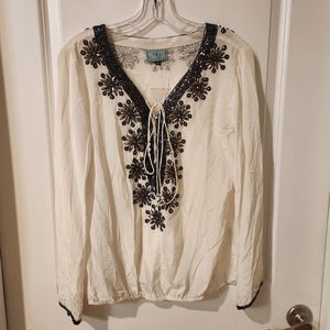 TAJ by Sabrina Crippa new silk white blouse with beads and stones design Medium